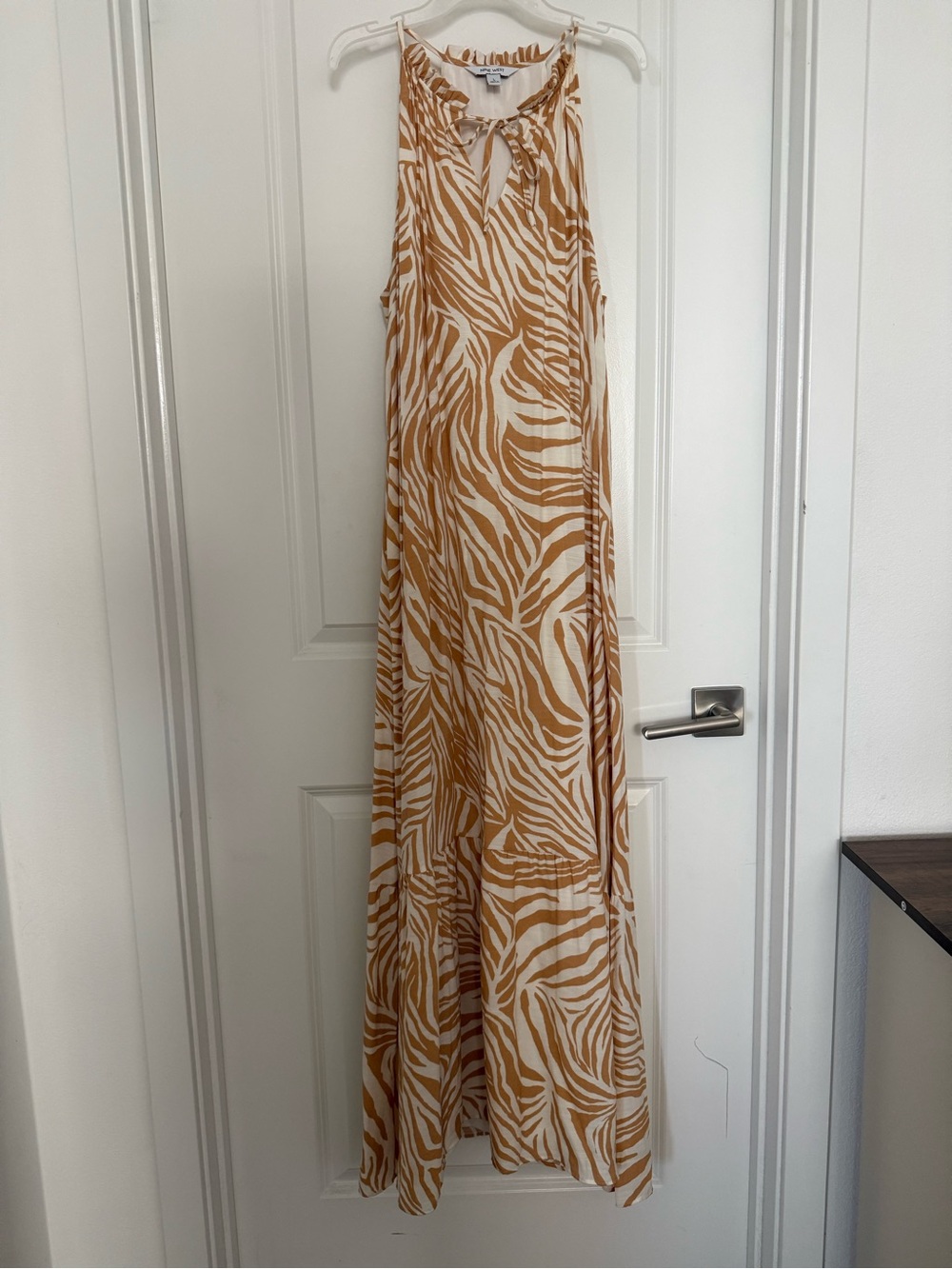 Nine West Lightweight White and Tan Zebra-Print Maxi Summer Dress